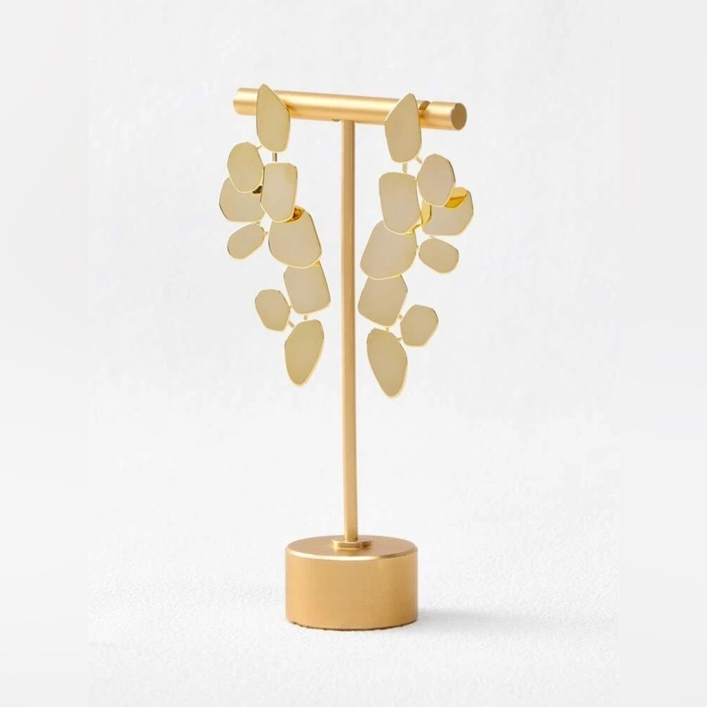 NIB MOTF Gold Geometric Drop Statement Earrings | Modern Abstract Dangle - Picture 4 of 7